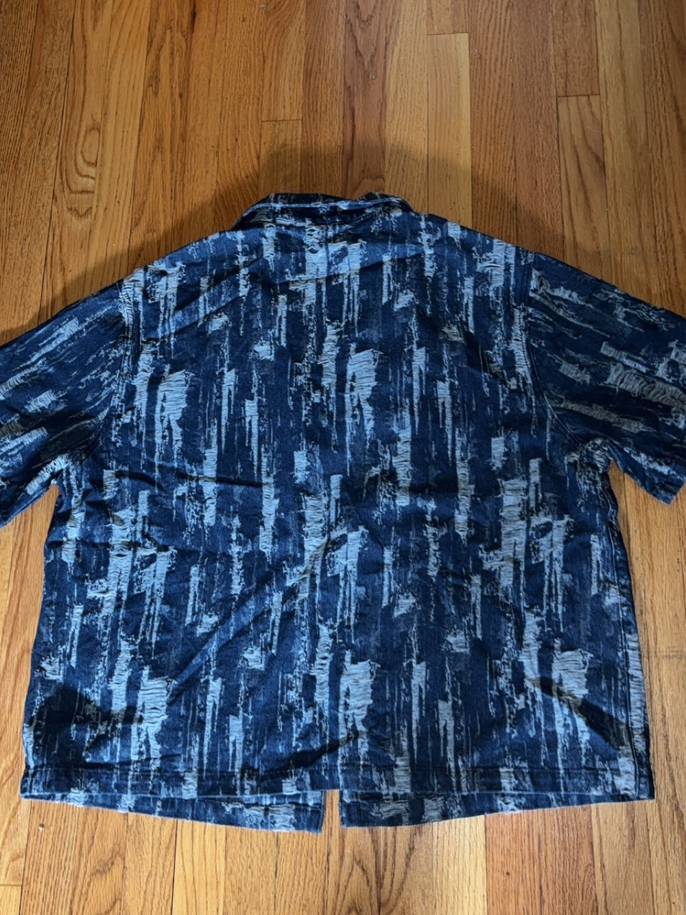 Men's Blue Vintage Patterned Short-Sleeve Jacket 3XL